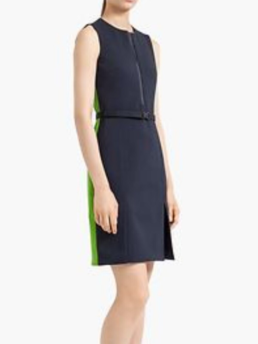 Akris Navy Mini Dress with Neon Green Side Panels